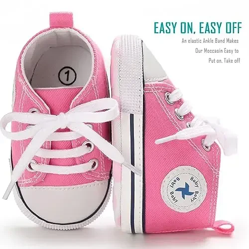 Newborn Baby Girls Boys Canvas Shoes Infant Soft Sole Slip On First Walkers Sneaker Toddler Flat Loafers High Top Crib Denim Unisex Moccasins Shoe - 5