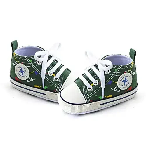 Newborn Baby Girls Boys Canvas Shoes Infant Soft Sole Slip On First Walkers Sneaker Toddler Flat Loafers High Top Crib Denim Unisex Moccasins Shoe - 3