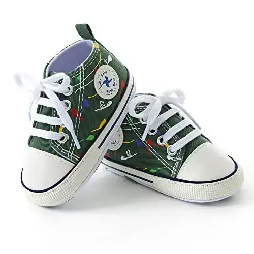 Newborn Baby Girls Boys Canvas Shoes Infant Soft Sole Slip On First Walkers Sneaker Toddler Flat Loafers High Top Crib Denim Unisex Moccasins Shoe - 5