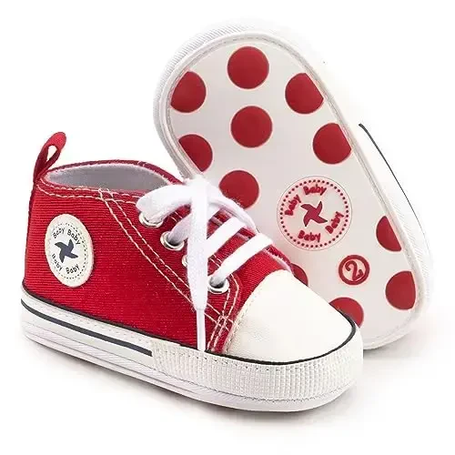 Newborn Baby Girls Boys Canvas Shoes Infant Soft Sole Slip On First Walkers Sneaker Toddler Flat Loafers High Top Crib Denim Unisex Moccasins Shoe - NEWBORN (1)