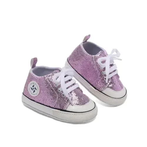 Newborn Baby Girls Boys Canvas Shoes Infant Soft Sole Slip On First Walkers Sneaker Toddler Flat Loafers High Top Crib Denim Unisex Moccasins Shoe - 5