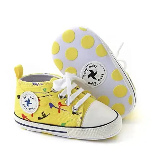 Newborn Baby Girls Boys Canvas Shoes Infant Soft Sole Slip On First Walkers Sneaker Toddler Flat Loafers High Top Crib Denim Unisex Moccasins Shoe - 4