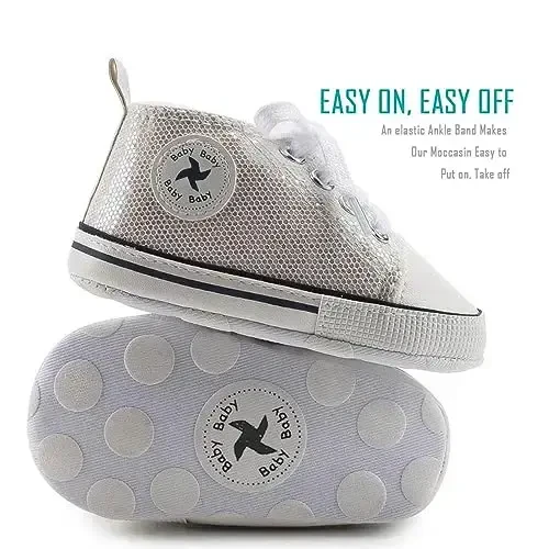 Newborn Baby Girls Boys Canvas Shoes Infant Soft Sole Slip On First Walkers Sneaker Toddler Flat Loafers High Top Crib Denim Unisex Moccasins Shoe - 5