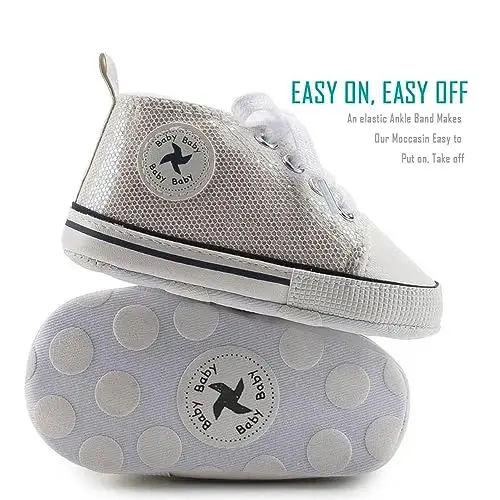 Newborn Baby Girls Boys Canvas Shoes Infant Soft Sole Slip On First Walkers Sneaker Toddler Flat Loafers High Top Crib Denim Unisex Moccasins Shoe - 5