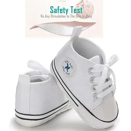 Newborn Baby Girls Boys Canvas Shoes Infant Soft Sole Slip On First Walkers Sneaker Toddler Flat Loafers High Top Crib Denim Unisex Moccasins Shoe - 3