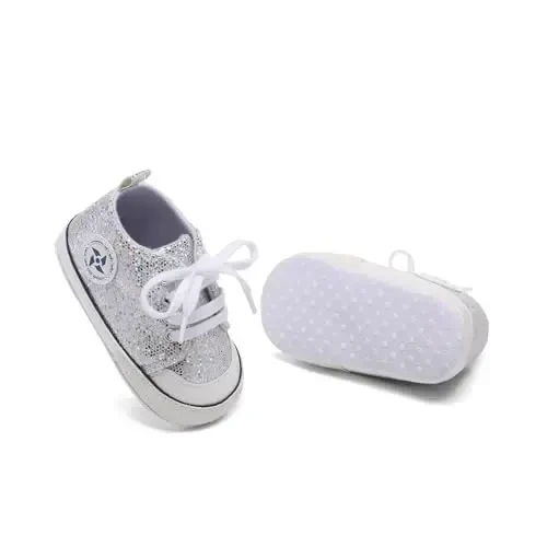Newborn Baby Girls Boys Canvas Shoes Infant Soft Sole Slip On First Walkers Sneaker Toddler Flat Loafers High Top Crib Denim Unisex Moccasins Shoe - 5