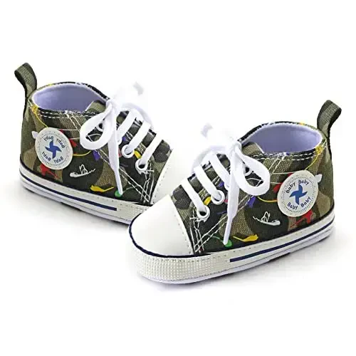 Newborn Baby Girls Boys Canvas Shoes Infant Soft Sole Slip On First Walkers Sneaker Toddler Flat Loafers High Top Crib Denim Unisex Moccasins Shoe - 4