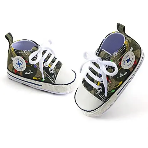 Newborn Baby Girls Boys Canvas Shoes Infant Soft Sole Slip On First Walkers Sneaker Toddler Flat Loafers High Top Crib Denim Unisex Moccasins Shoe - 5