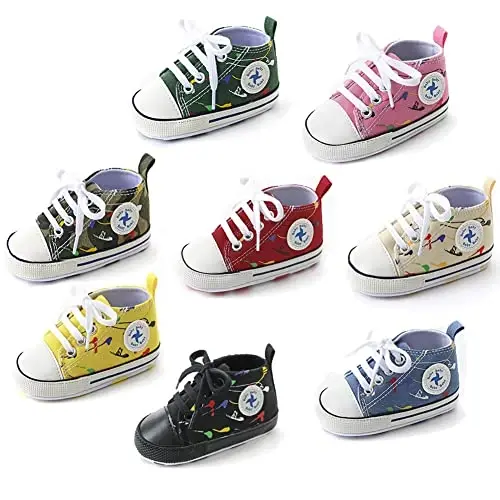 Newborn Baby Girls Boys Canvas Shoes Infant Soft Sole Slip On First Walkers Sneaker Toddler Flat Loafers High Top Crib Denim Unisex Moccasins Shoe - 6
