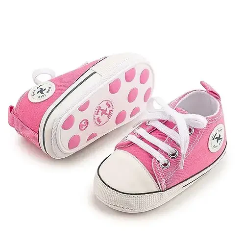Newborn Baby Girls Boys Canvas Shoes Infant Soft Sole Slip On First Walkers Sneaker Toddler Flat Loafers High Top Crib Denim Unisex Moccasins Shoe - 6