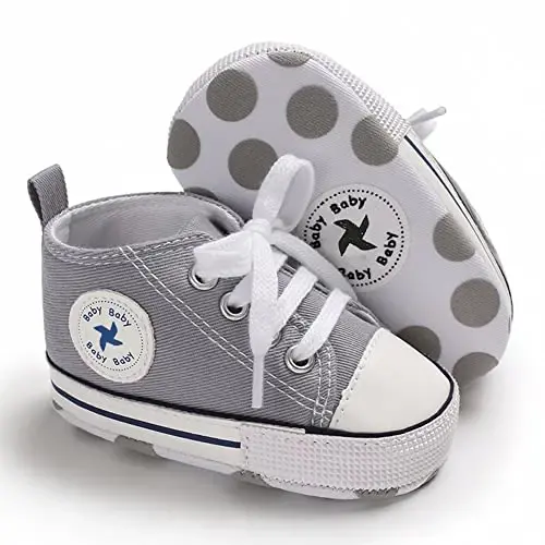 Newborn Baby Girls Boys Canvas Shoes Infant Soft Sole Slip On First Walkers Sneaker Toddler Flat Loafers High Top Crib Denim Unisex Moccasins Shoe - 8