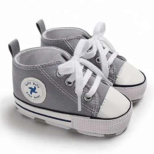 Newborn Baby Girls Boys Canvas Shoes Infant Soft Sole Slip On First Walkers Sneaker Toddler Flat Loafers High Top Crib Denim Unisex Moccasins Shoe - 9