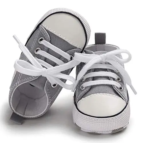 Newborn Baby Girls Boys Canvas Shoes Infant Soft Sole Slip On First Walkers Sneaker Toddler Flat Loafers High Top Crib Denim Unisex Moccasins Shoe - 10