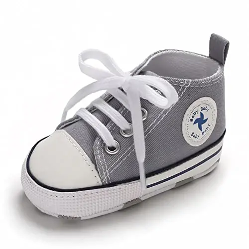 Newborn Baby Girls Boys Canvas Shoes Infant Soft Sole Slip On First Walkers Sneaker Toddler Flat Loafers High Top Crib Denim Unisex Moccasins Shoe - 1