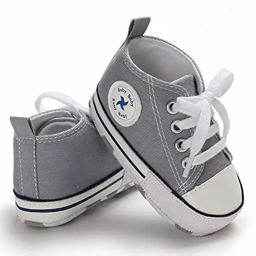 Newborn Baby Girls Boys Canvas Shoes Infant Soft Sole Slip On First Walkers Sneaker Toddler Flat Loafers High Top Crib Denim Unisex Moccasins Shoe - 2