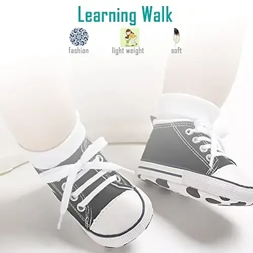 Newborn Baby Girls Boys Canvas Shoes Infant Soft Sole Slip On First Walkers Sneaker Toddler Flat Loafers High Top Crib Denim Unisex Moccasins Shoe - 4