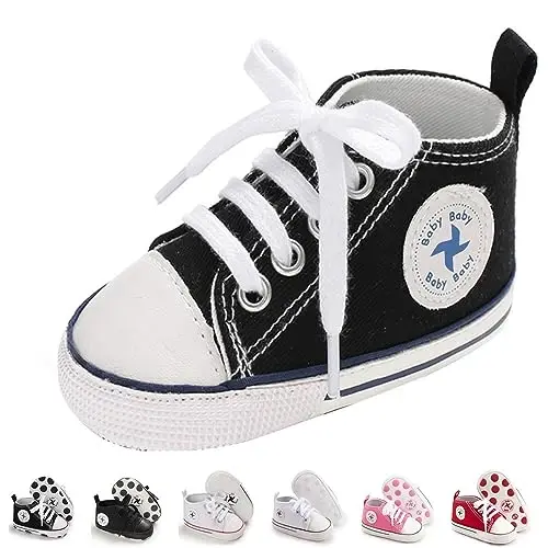 Newborn Baby Girls Boys Canvas Shoes Infant Soft Sole Slip On First Walkers Sneaker Toddler Flat Loafers High Top Crib Denim Unisex Moccasins Shoe 