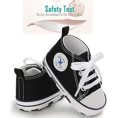 Newborn Baby Girls Boys Canvas Shoes Infant Soft Sole Slip On First Walkers Sneaker Toddler Flat Loafers High Top Crib Denim Unisex Moccasins Shoe - 3