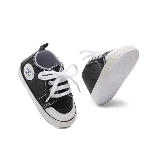 Newborn Baby Girls Boys Canvas Shoes Infant Soft Sole Slip On First Walkers Sneaker Toddler Flat Loafers High Top Crib Denim Unisex Moccasins Shoe - 5