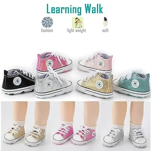 Newborn Baby Girls Boys Canvas Shoes Infant Soft Sole Slip On First Walkers Sneaker Toddler Flat Loafers High Top Crib Denim Unisex Moccasins Shoe - 4