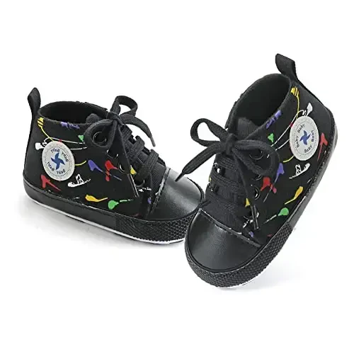 Newborn Baby Girls Boys Canvas Shoes Infant Soft Sole Slip On First Walkers Sneaker Toddler Flat Loafers High Top Crib Denim Unisex Moccasins Shoe - 3