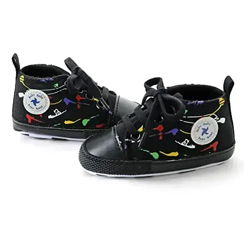 Newborn Baby Girls Boys Canvas Shoes Infant Soft Sole Slip On First Walkers Sneaker Toddler Flat Loafers High Top Crib Denim Unisex Moccasins Shoe - 4