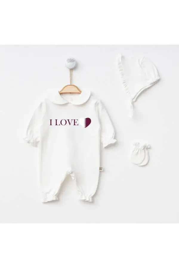 Newborn Baby I Love Printed 3-Piece Romper Set 100% Cotton Hospital Exit Girl And Boy Baby Gift - 1