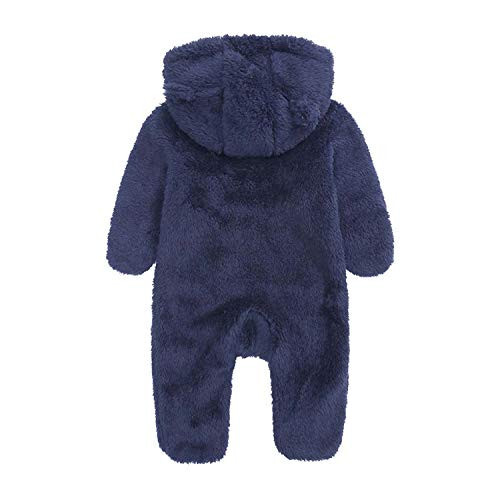 Newborn Baby Jumpsuit Hooded Fleece Rompers Long Sleeve Onesies Outwear Outfits - 6