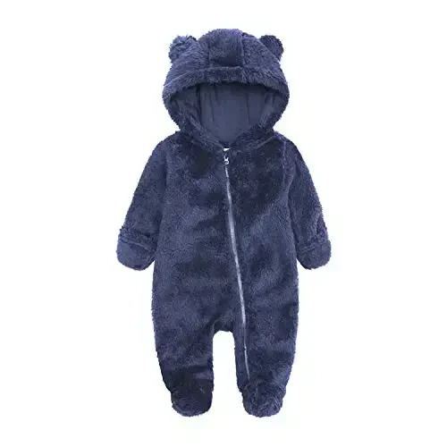 Newborn Baby Jumpsuit Hooded Fleece Rompers Long Sleeve Onesies Outwear Outfits 