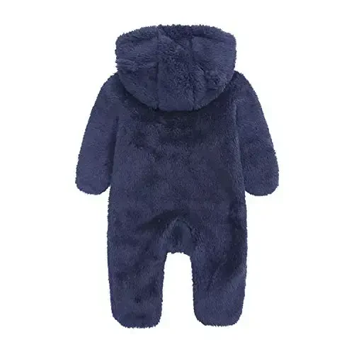 Newborn Baby Jumpsuit Hooded Fleece Rompers Long Sleeve Onesies Outwear Outfits - 2