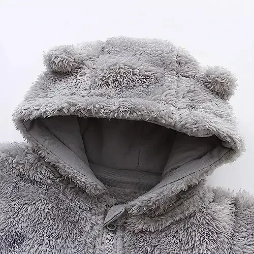 Newborn Baby Jumpsuit Hooded Fleece Rompers Long Sleeve Onesies Outwear Outfits - 3