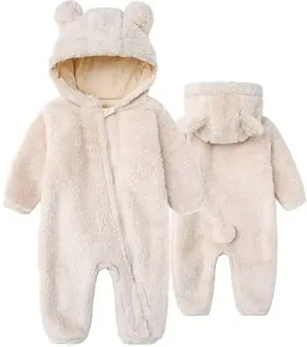 Newborn Baby Jumpsuit Hooded Fleece Rompers Long Sleeve Onesies Outwear Outfits - NEWBORN