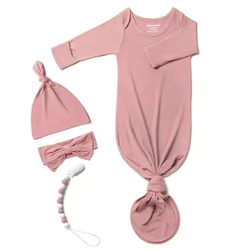 Newborn Baby Knotted Gown, Baby Girl and Boy Sleeping Bag with Mittens and Hat & Bowknot Set 