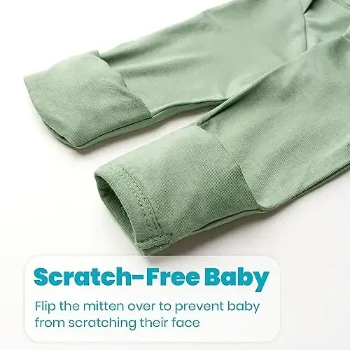 Newborn Baby Knotted Gown, Super Soft Silky Infant Long Sleeve Sleeper with Mittens and Hat & Bowknot Set (Extra Long) - 3