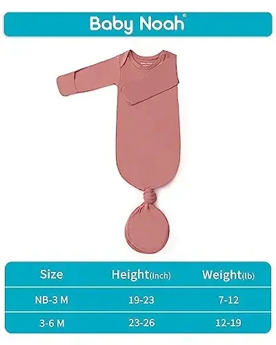 Newborn Baby Knotted Gown, Super Soft Silky Infant Long Sleeve Sleeper with Mittens and Hat & Bowknot Set (Extra Long) - 5