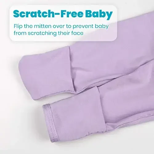 Newborn Baby Knotted Gown, Super Soft Silky Infant Long Sleeve Sleeper with Mittens and Hat & Bowknot Set (Extra Long) - 4