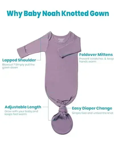 Newborn Baby Knotted Gown, Super Soft Silky Infant Long Sleeve Sleeper with Mittens and Hat & Bowknot Set (Extra Long) - 3