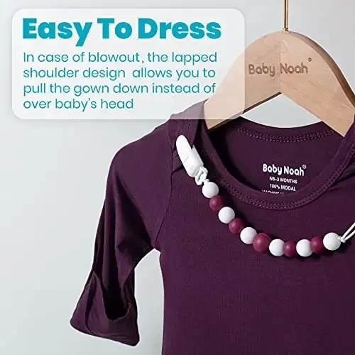 Newborn Baby Knotted Gown, Super Soft Silky Infant Long Sleeve Sleeper with Mittens and Hat & Bowknot Set (Extra Long) - 4