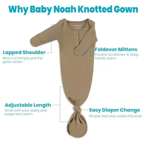 Newborn Baby Knotted Gown, Super Soft Silky Infant Long Sleeve Sleeper with Tie Bottom, Baby Girl and Boy Sleep Gown - 3