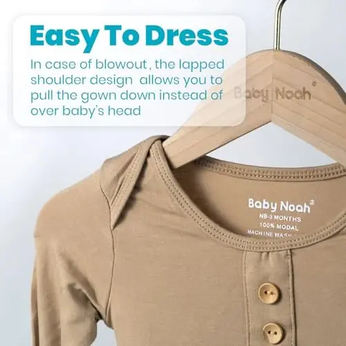 Newborn Baby Knotted Gown, Super Soft Silky Infant Long Sleeve Sleeper with Tie Bottom, Baby Girl and Boy Sleep Gown - 5