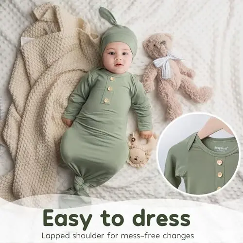 Newborn Baby Knotted Gown, Super Soft Silky Infant Long Sleeve Sleeper with Tie Bottom, Baby Girl and Boy Sleep Gown - 4
