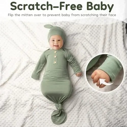 Newborn Baby Knotted Gown, Super Soft Silky Infant Long Sleeve Sleeper with Tie Bottom, Baby Girl and Boy Sleep Gown - 5