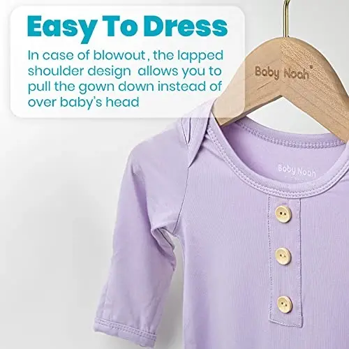 Newborn Baby Knotted Gown, Super Soft Silky Infant Long Sleeve Sleeper with Tie Bottom, Baby Girl and Boy Sleep Gown - 3