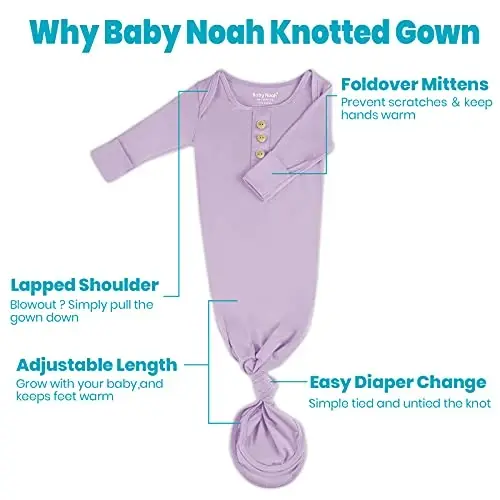 Newborn Baby Knotted Gown, Super Soft Silky Infant Long Sleeve Sleeper with Tie Bottom, Baby Girl and Boy Sleep Gown - 5