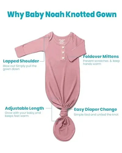 Newborn Baby Knotted Gown, Super Soft Silky Infant Long Sleeve Sleeper with Tie Bottom, Baby Girl and Boy Sleep Gown - 4