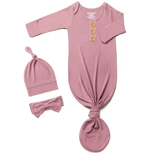 Newborn Baby Knotted Gown, Super Soft Silky Infant Long Sleeve Sleeper with Tie Bottom, Baby Girl and Boy Sleep Gown - 6