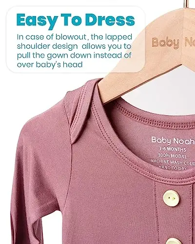 Newborn Baby Knotted Gown, Super Soft Silky Infant Long Sleeve Sleeper with Tie Bottom, Baby Girl and Boy Sleep Gown - BABY NOAH (1)