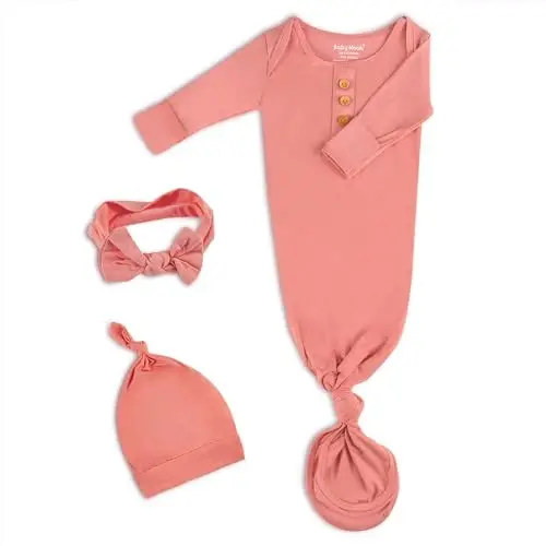 Newborn Baby Knotted Gown, Super Soft Silky Infant Long Sleeve Sleeper with Tie Bottom, Baby Girl and Boy Sleep Gown - 6