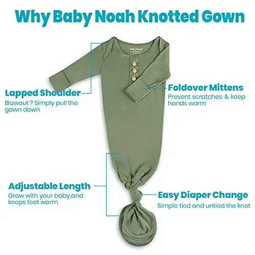 Newborn Baby Knotted Gown, Super Soft Silky Infant Long Sleeve Sleeper with Tie Bottom, Baby Girl and Boy Sleep Gown - 5