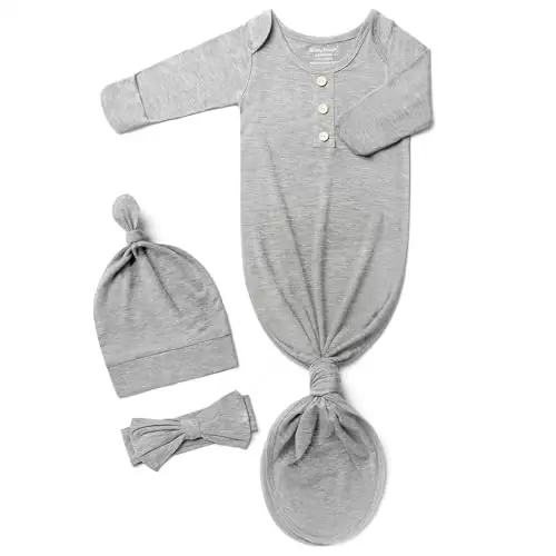 Newborn Baby Knotted Gown, Super Soft Silky Infant Long Sleeve Sleeper with Tie Bottom, Baby Girl and Boy Sleep Gown - 1